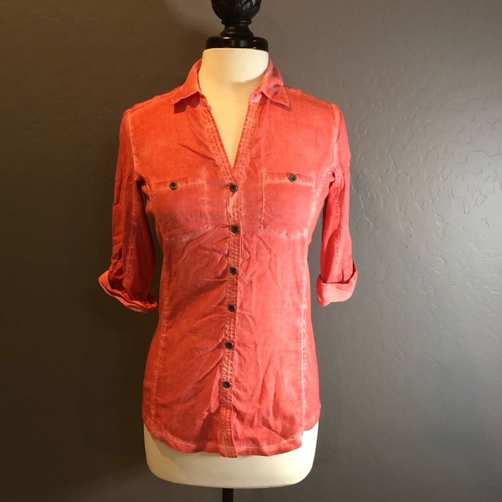 Elan Washed Coral Button-Front Shirt